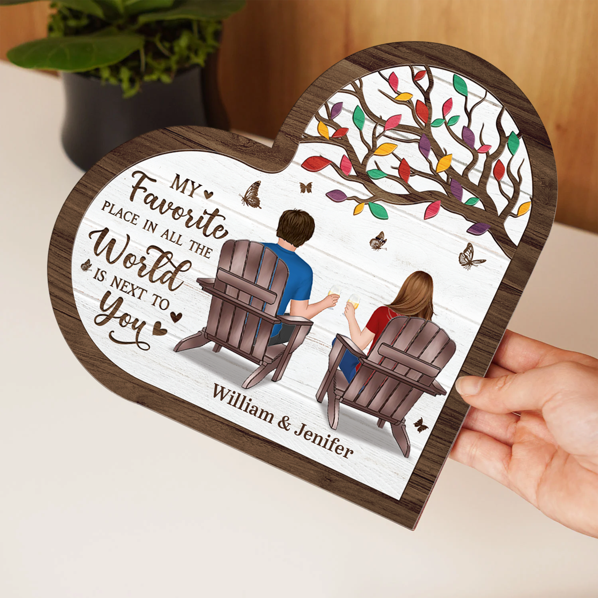 My Favourite Place In All The World - Gift For Couples - Personalized 2-Layered Wooden Plaque With Stand