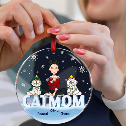 Christmas Cat Mom Cartoon Style - Personalized Circle Ornament