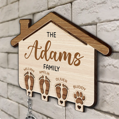 Family Feet Couple With Kids And Pets - Personalized Custom Shaped Key Holder