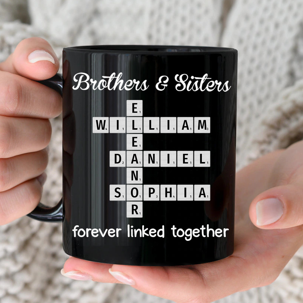 Brothers & Sisters Siblings Family Forever Linked Crossword Personalized Mug