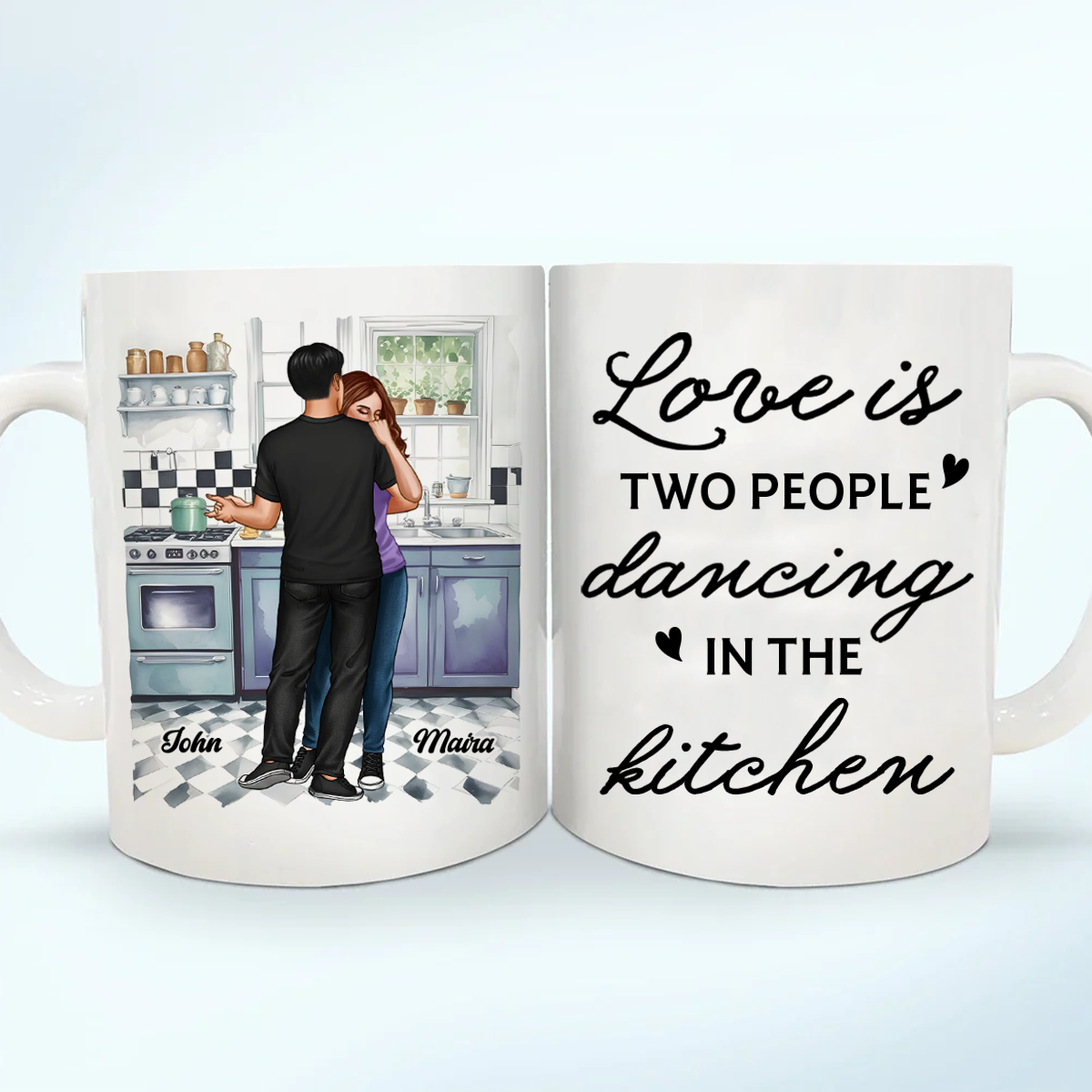 Love Is Two People Dancing In The Kitchen Couple Personalized Mug, Gift For Him, For Her, Boyfriend, Girlfriend, Husband, Wife