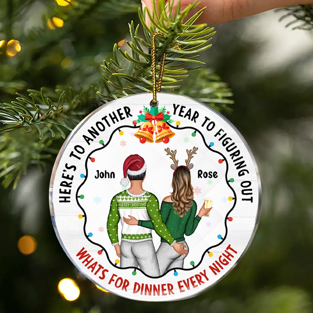 Christmas Couple Figuring Out Dinner - Personalized Circle Acrylic Ornament