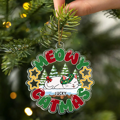 Meowy Catmas Lying Cat - Personalized Cutout Acrylic Ornament