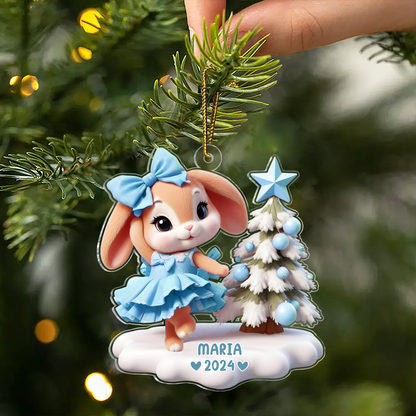 3D Effect Cute Bunny Girl Dancing Christmas Personalized Acrylic Ornament, Christmas Gift For Daughter, Granddaughter