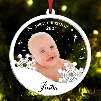 Baby's First Christmas With Snowflake - Personalized Photo Acrylic Ornament