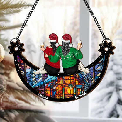 Besties Christmas Together - Personalized Window Hanging Suncatcher Ornament