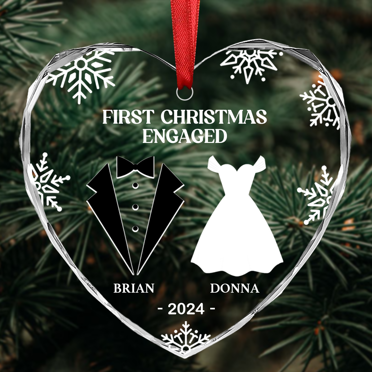 First Christmas As Married Couples - Personalized Heart Shaped Acrylic Ornament