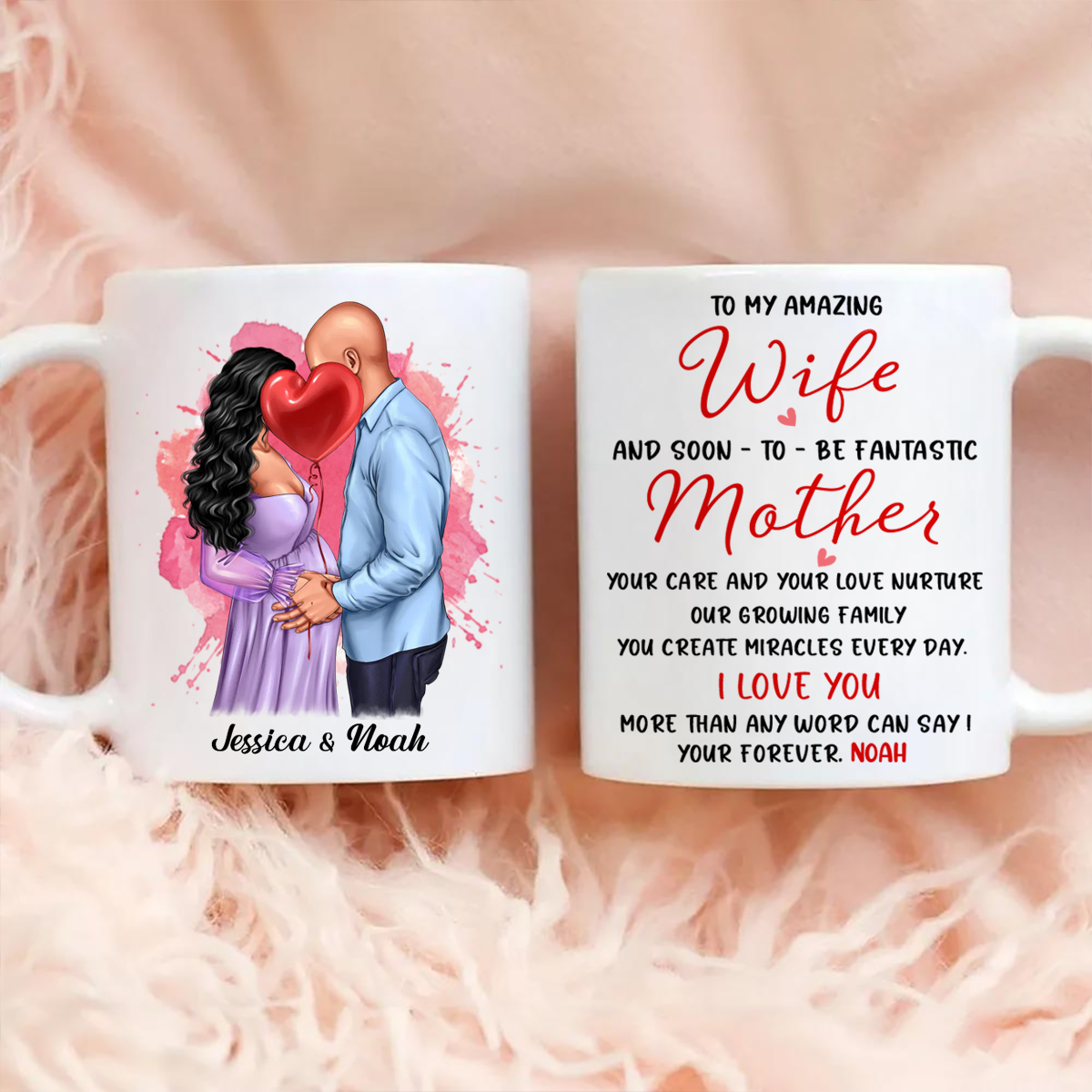 Personalized Valentine Pregnant Wife Mug, Kissing Couple, Expecting From Husband Gift, Mom To Be Vday Gift, Romantic Pregnancy Gift