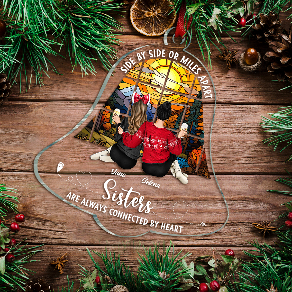 Sisters Are Always Connected - Personalized Custom Shaped Acrylic Ornament