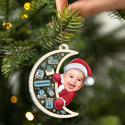 Custom Photo Christmas Santa Baby Birth Stats - Personalized Acrylic Ornament