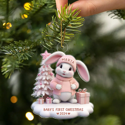 3D Effect Cute Bunny Baby's First Christmas Personalized Acrylic Ornament, Christmas Gift For Newborns, New Grandparents