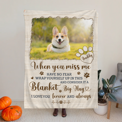 Custom Photo A Big Hug From Me - Memorial Personalized Custom Blanket - Sympathy Gift For Pet Owners, Pet Lovers