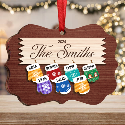 Mittens With Grandkids Names - Christmas Gift For Grandparent - Personalized Wooden Ornament