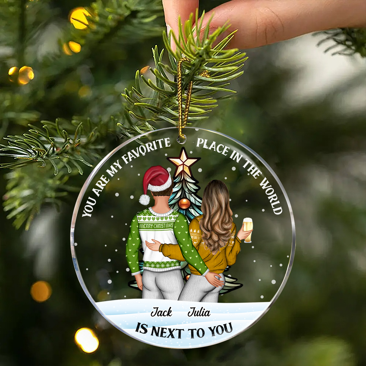 Christmas Backview My Favorite Place In All The World - Personalized Acrylic Ornament