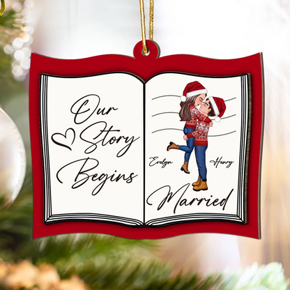 Our Next Chapter Married Storybook Couple - Personalized Custom Shaped Wooden Ornament