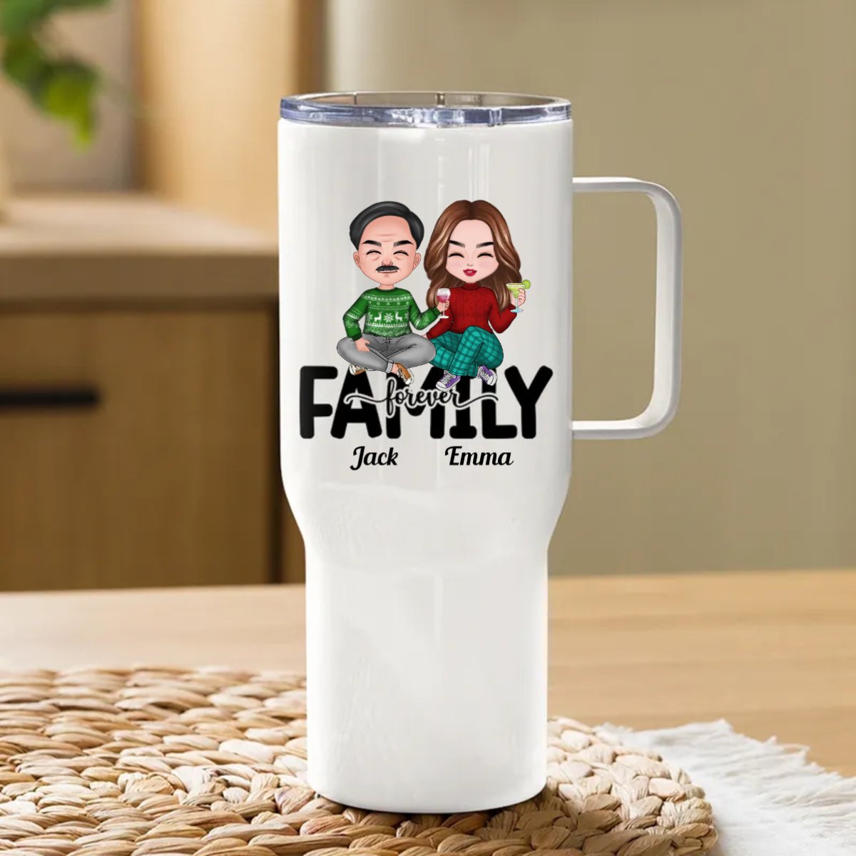 40oz Family - Family Forever - Personalized Tumbler With Handle - Makezbright Gifts