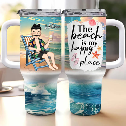 40oz Friends - The Beach Is My Happy Place - Personalized Tumbler With Straw - Makezbright Gifts