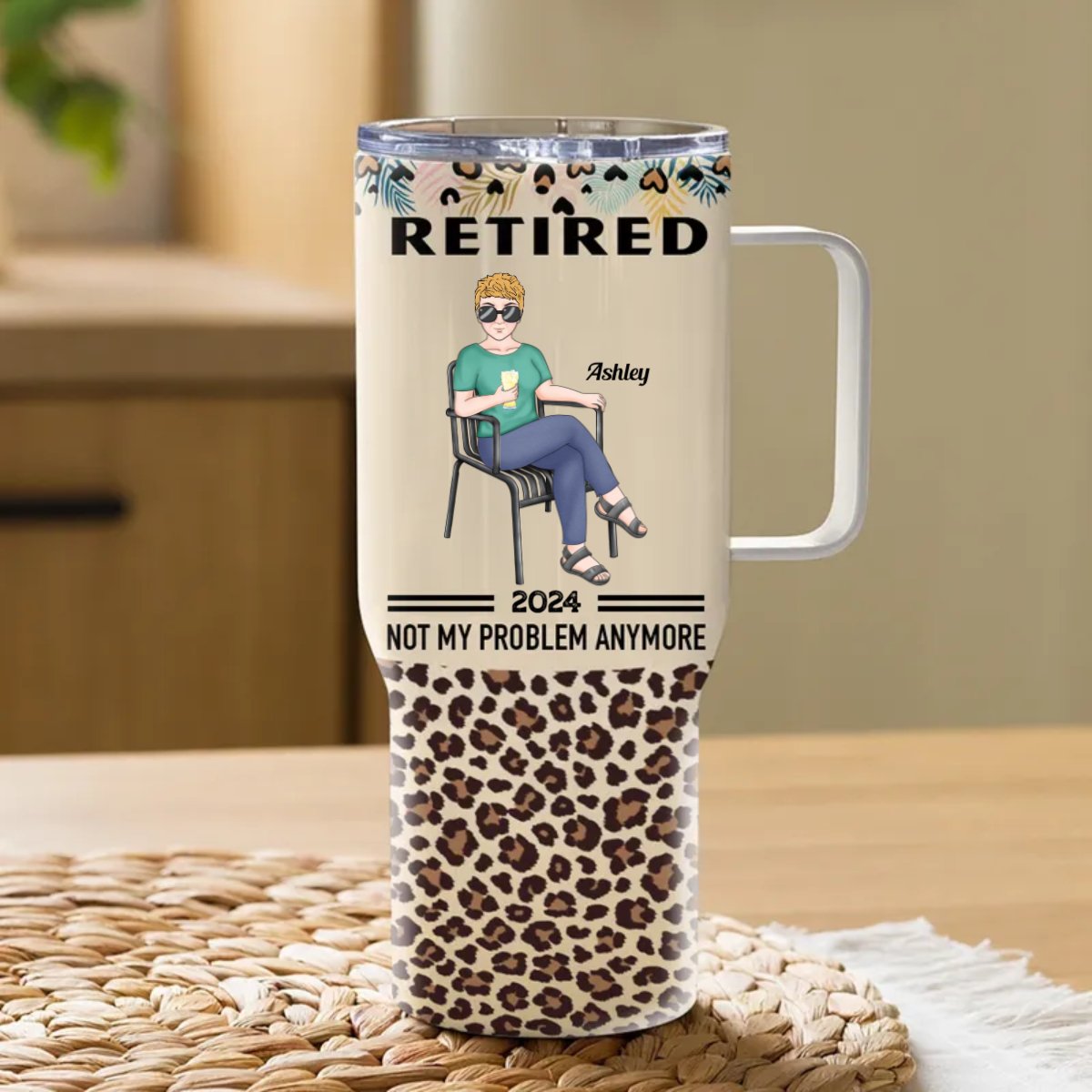 40oz Retirement - Woman Retired Not My Problem Anymore - Personalized Tumbler - Makezbright Gifts