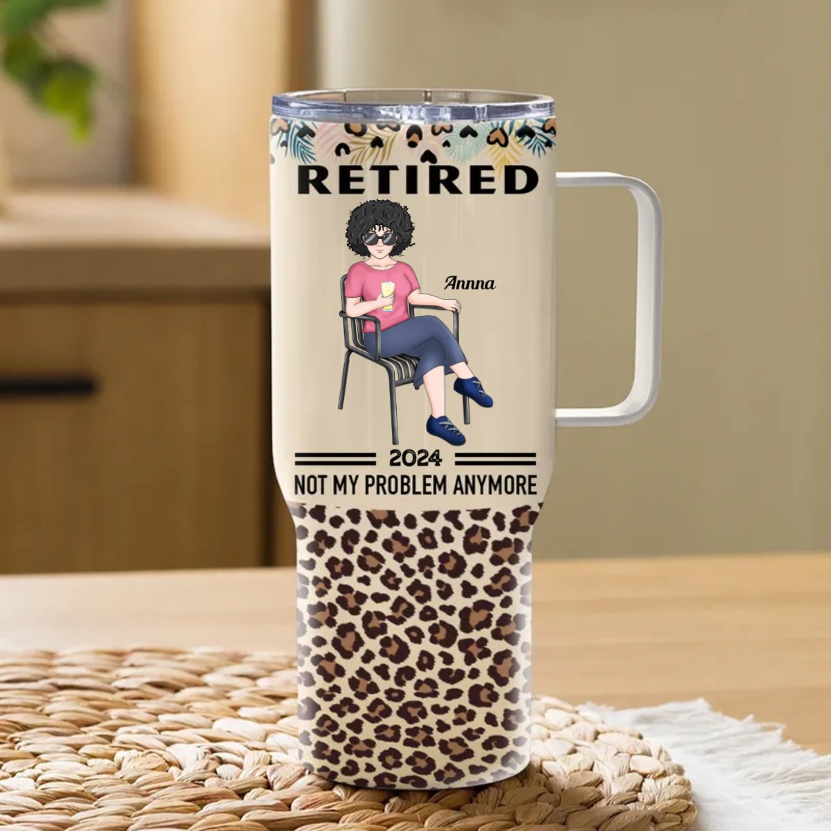 40oz Retirement - Woman Retired Not My Problem Anymore - Personalized Tumbler - Makezbright Gifts