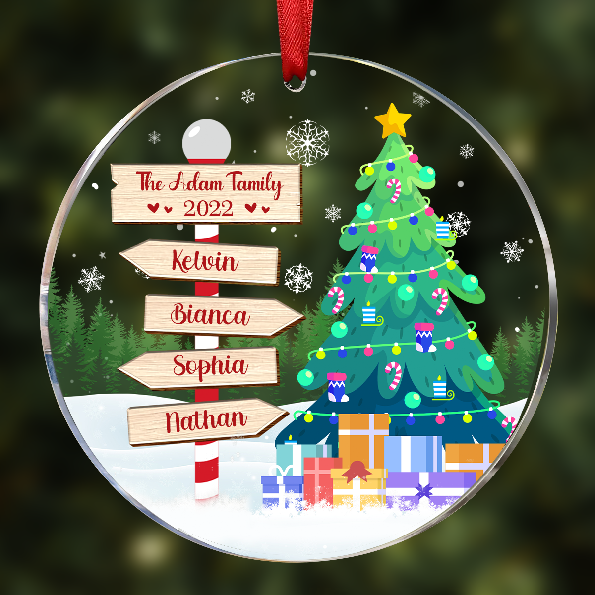 Christmas North Pole Family Name - Personalized Circle Acrylic Ornament