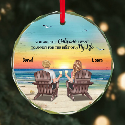 Couple Sitting Eternal Sunset Beach Personalized Circle Acrylic Ornament, Heartfelt Christmas Gift For Girlfriend, For Wife