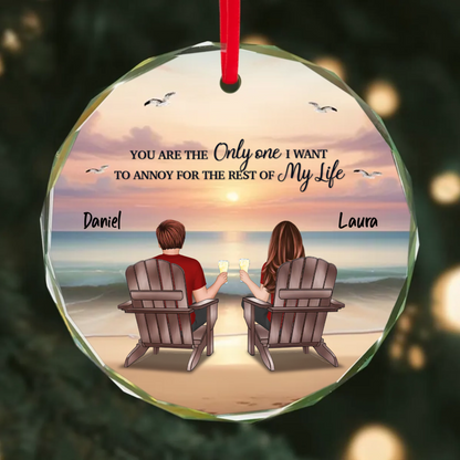 Couple Sitting Eternal Sunset Beach Personalized Circle Acrylic Ornament, Heartfelt Christmas Gift For Girlfriend, For Wife