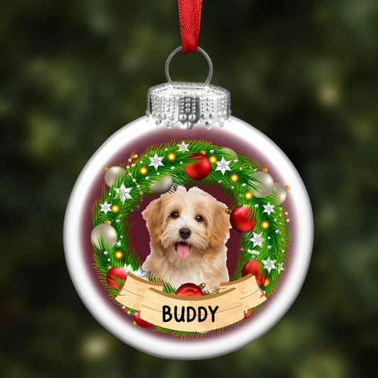 Custom Photo Lovely Dogs Cats - Christmas Memorial Gift For Pet Lovers - Personalized White Flat Ball Ornament