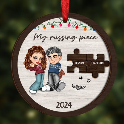 My Missing Piece Couple Christmas - Personalized 2-Layered Wooden Ornament