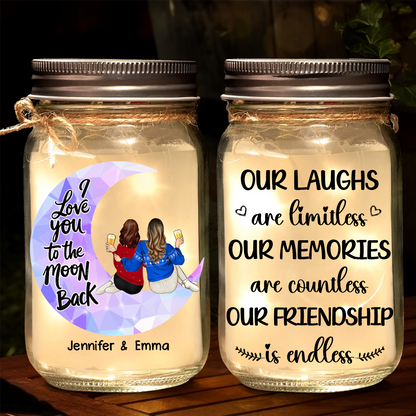 Besties I Love You To The Moon & Back - Personalized Mason Jar Light