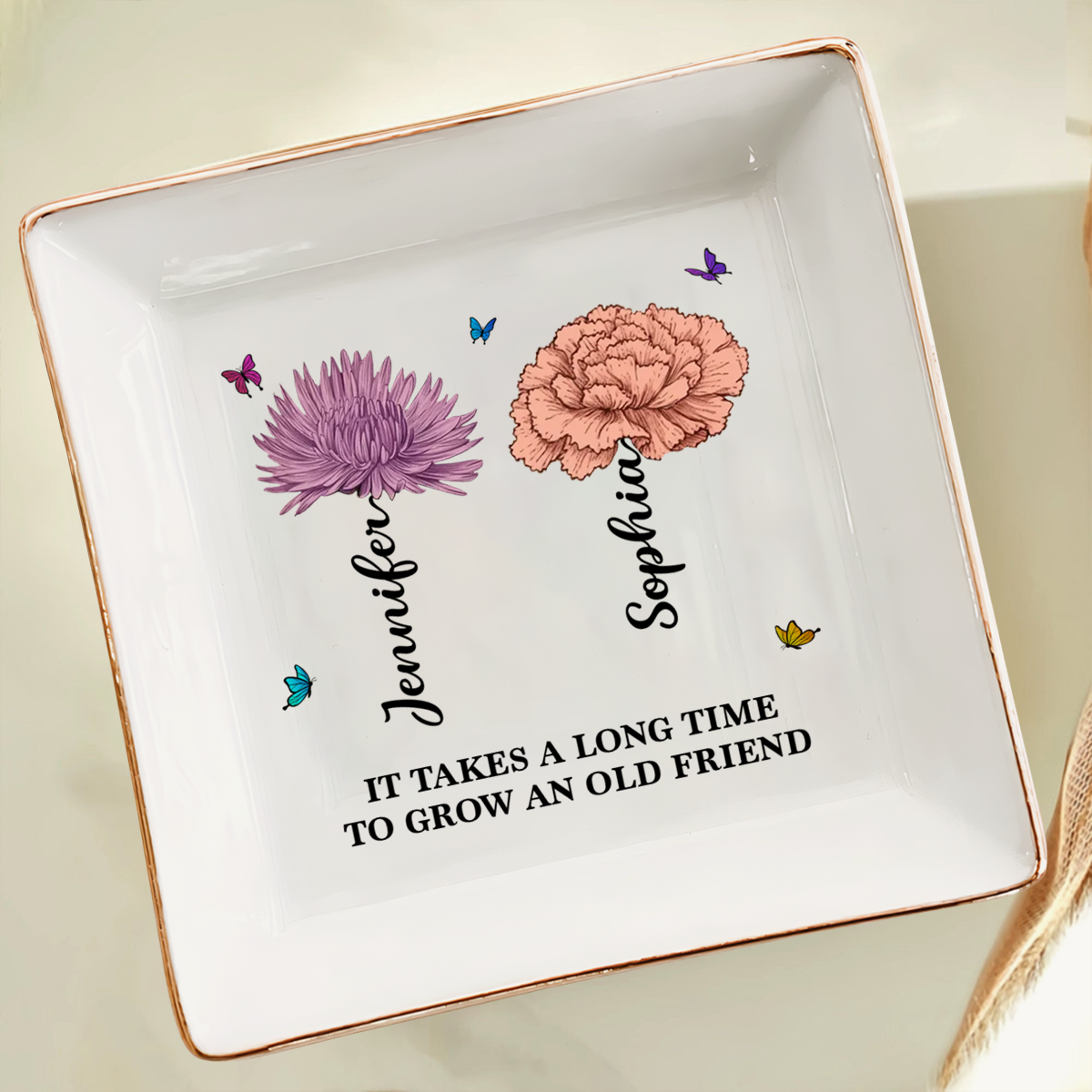 Blooming Birth Flower Grow An Old Friend - Personalized Ring Dish