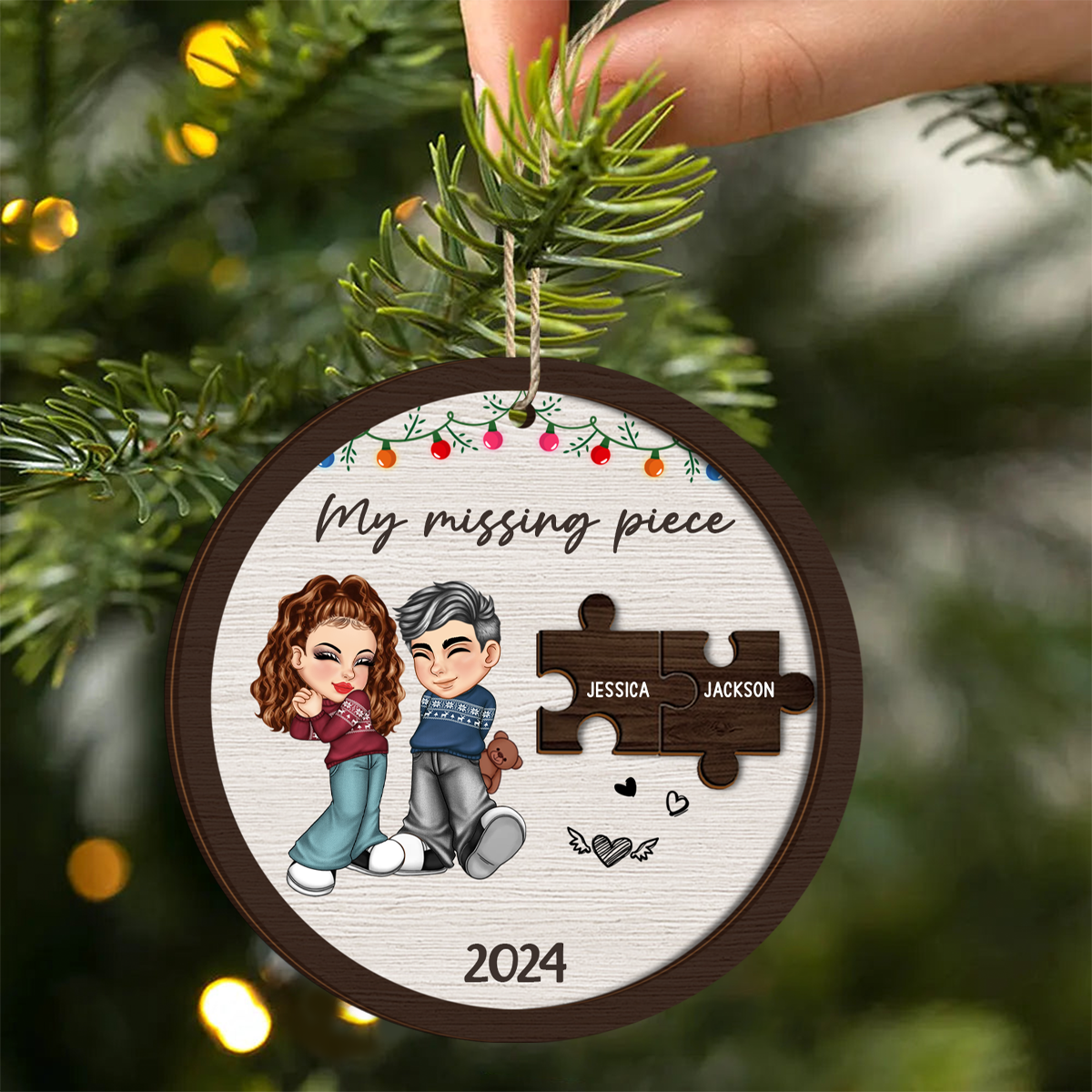 My Missing Piece Couple Christmas - Personalized 2-Layered Wooden Ornament