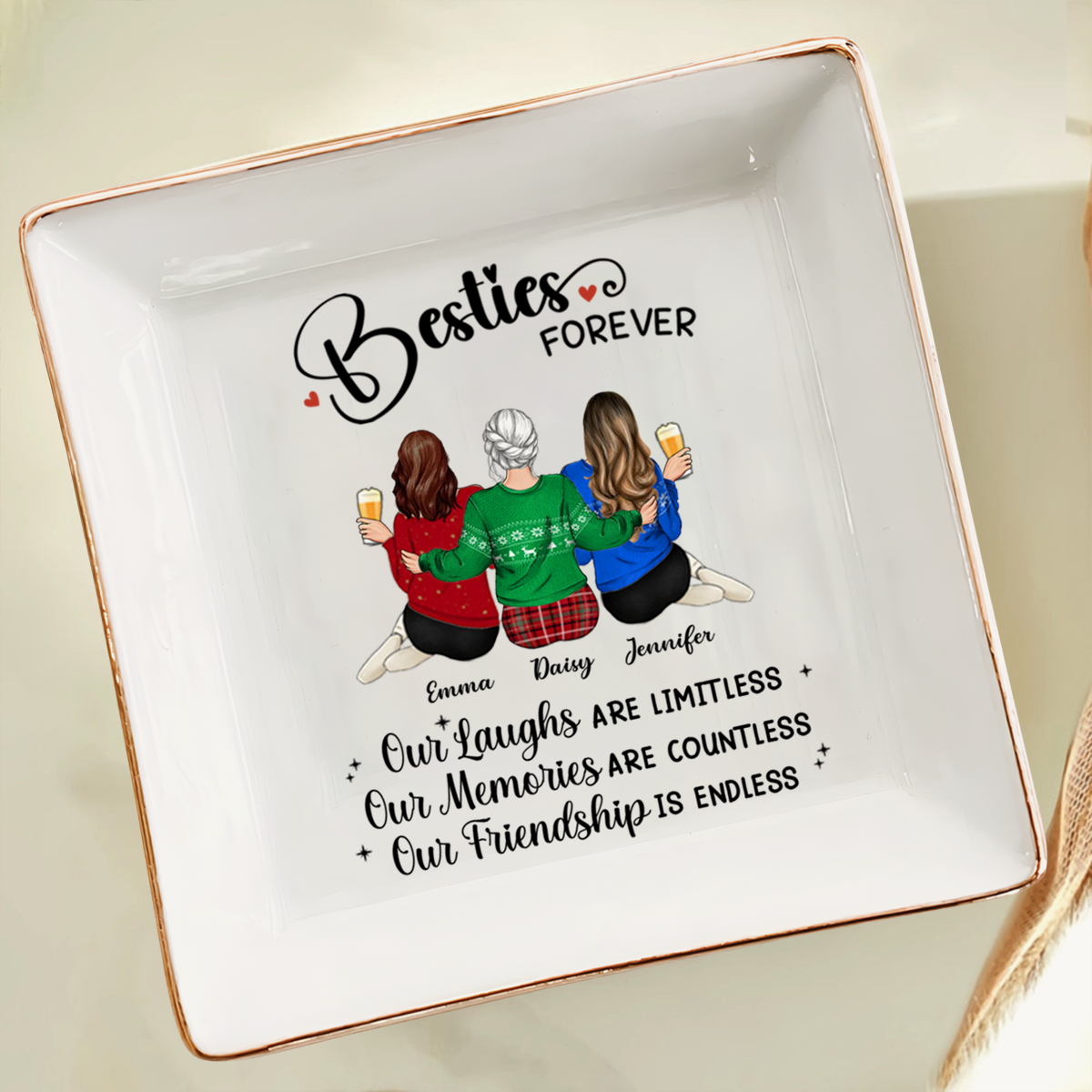 Besties Forever Our Friendship Is Endless - Personalized Jewelry Dish