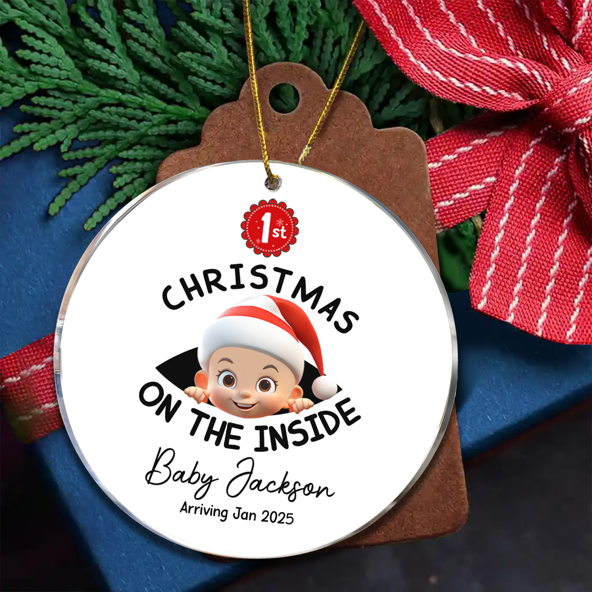 Personalized Baby's First Christmas On the Inside Ornament, Custom Pregnancy Reveal Ornament, Expecting Parents