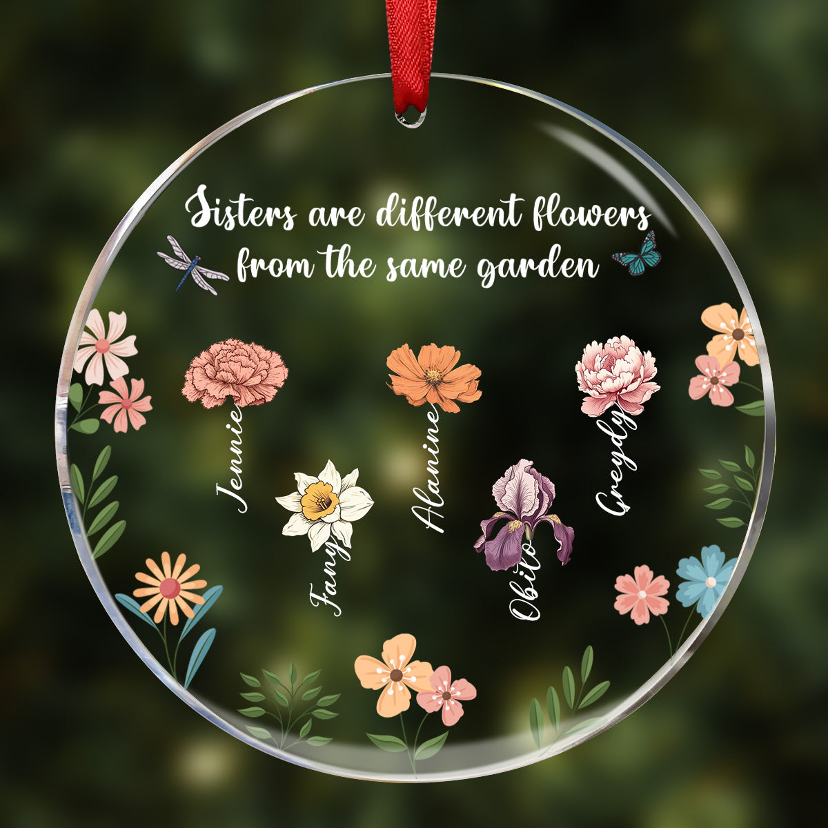 Sisters Are Different Flowers From The Same Garden Personalized Acrylic Ornament, Christmas Gift For Sisters, Siblings, Besties