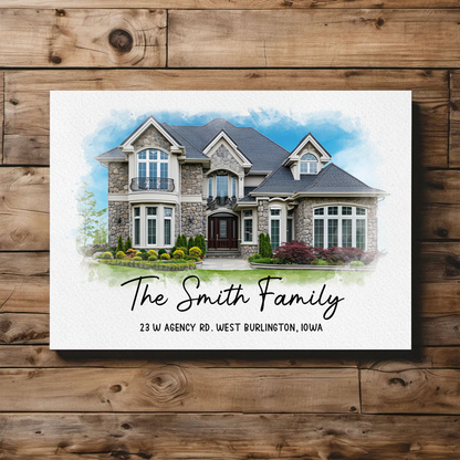 Personalized Watercolor House Poster From Photo, Gift For Family, Housewarming Gift, Childhood Home, Realtor Closing Gift