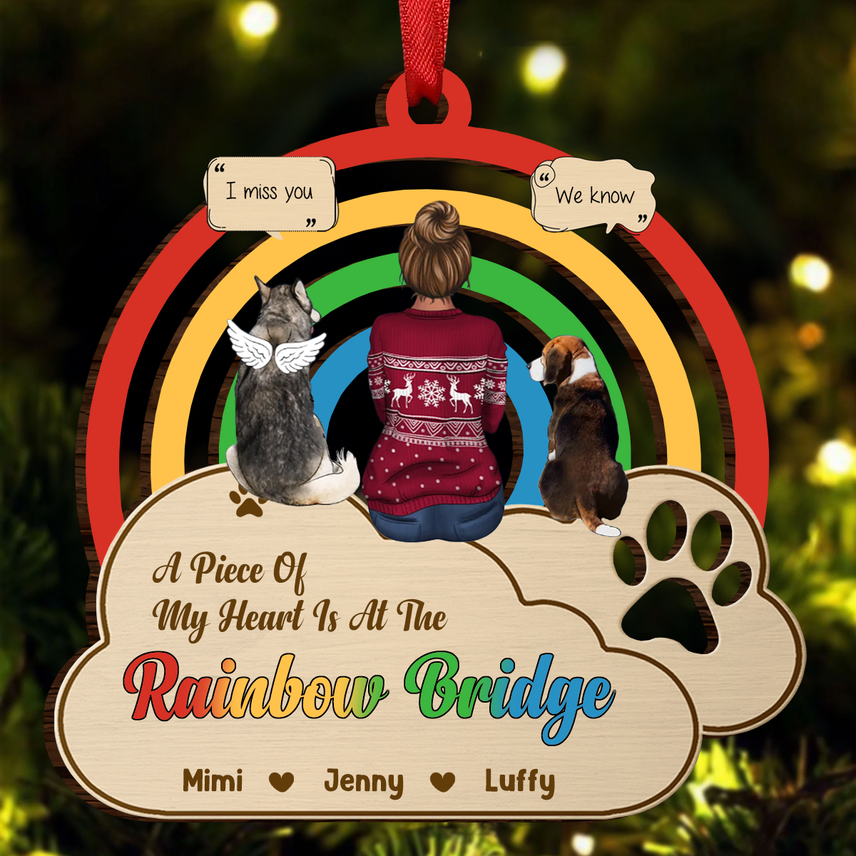 Memorial Dog Cat We Will Meet Again At The Rainbow Bridge - Personalized Wooden Cutout Ornament