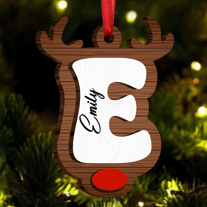 Reindeer Alphabet Christmas - Personalized Wooden Ornament