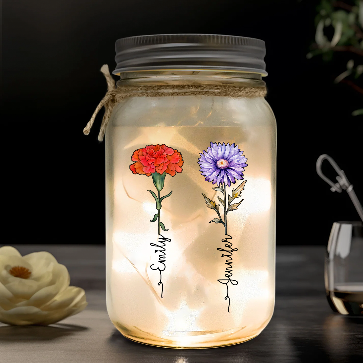 Birth Flower Grow An Old Friend - Personalized Mason Jar Light