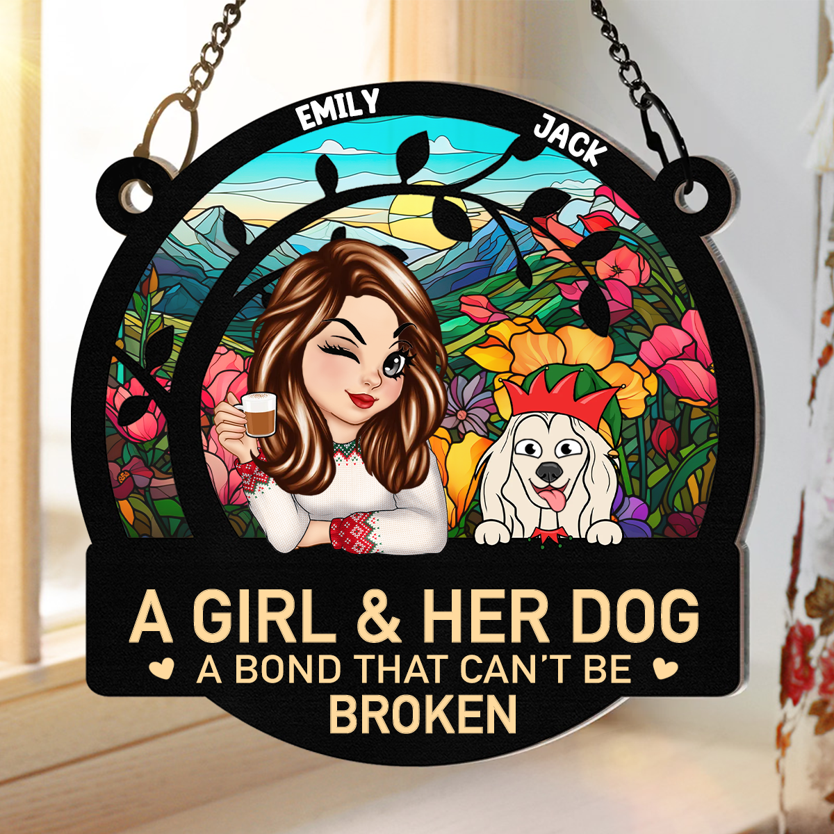 A Girl And Her Cats A Bond That Can't Be Broken Turban Woman - Personalized Window Hanging Suncatcher Ornament