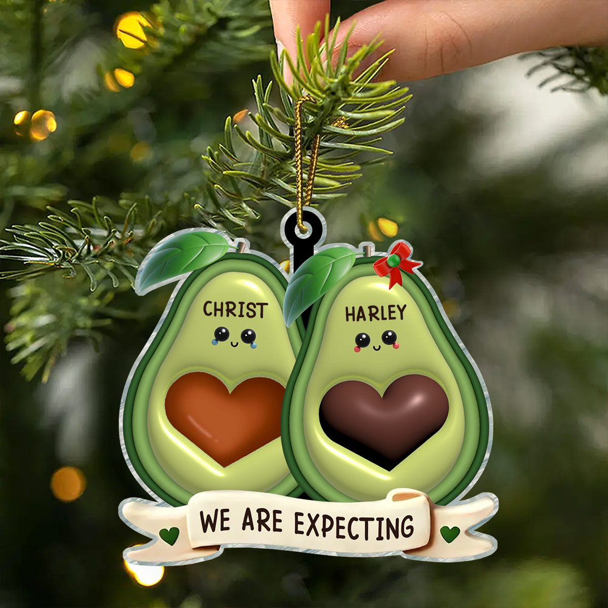 Avocado Expecting Parents With Kids Personlized Acrylic Ornament, Christmas Gift For New Mom New Parents