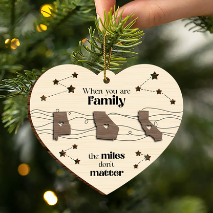 Long Distance Family Friends Siblings Sisters Besties Personalized Heart Shaped Wooden Ornament, Togetherness Christmas Gift