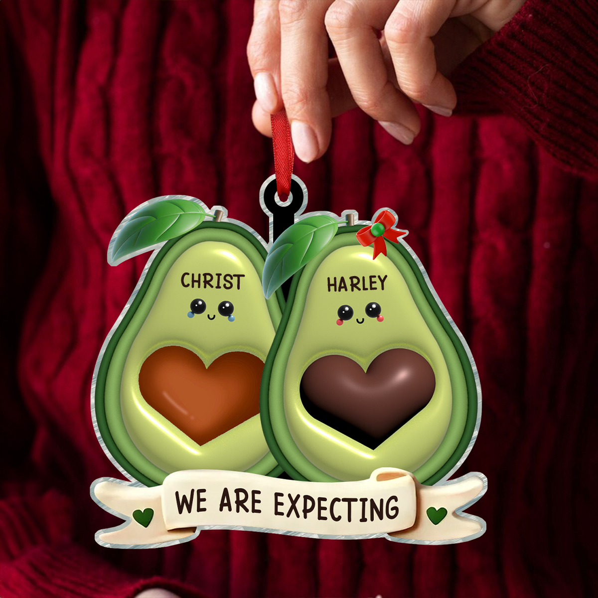 Avocado Expecting Parents With Kids Personlized Acrylic Ornament, Christmas Gift For New Mom New Parents