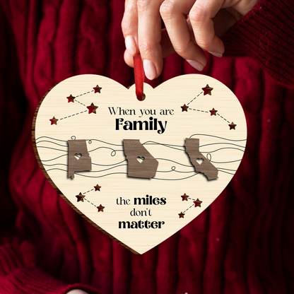 Long Distance Family Friends Siblings Sisters Besties Personalized Heart Shaped Wooden Ornament, Togetherness Christmas Gift