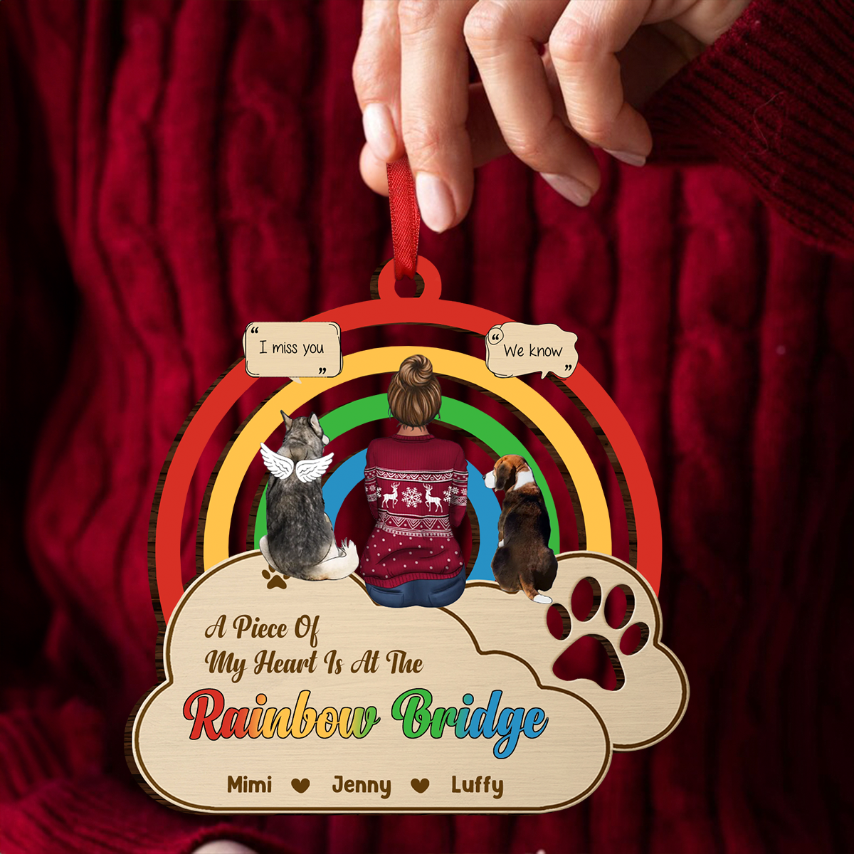 Memorial Dog Cat We Will Meet Again At The Rainbow Bridge - Personalized Wooden Cutout Ornament