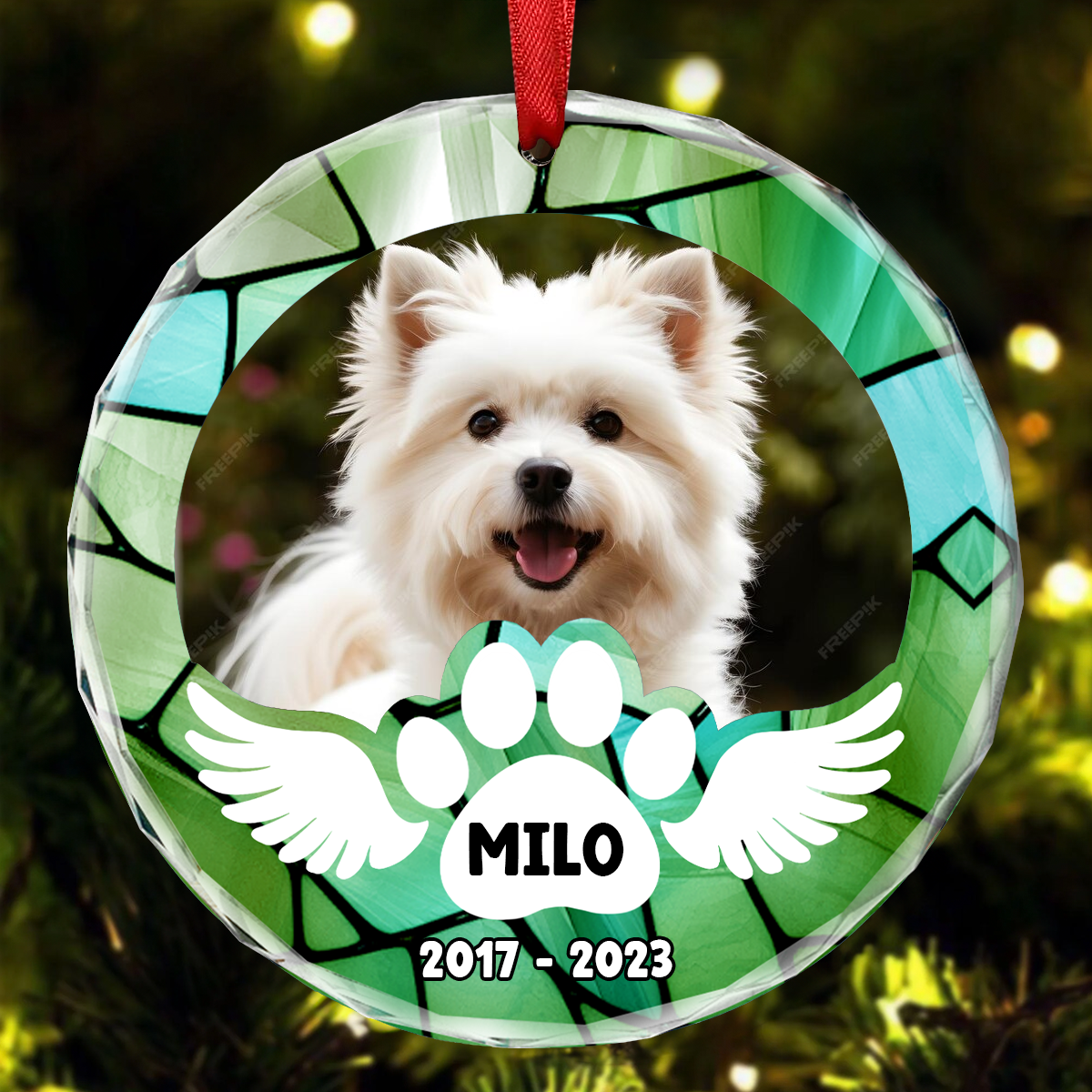 Custom Photo In Loving Memory Pet Wings - Personalized Circle Ornament