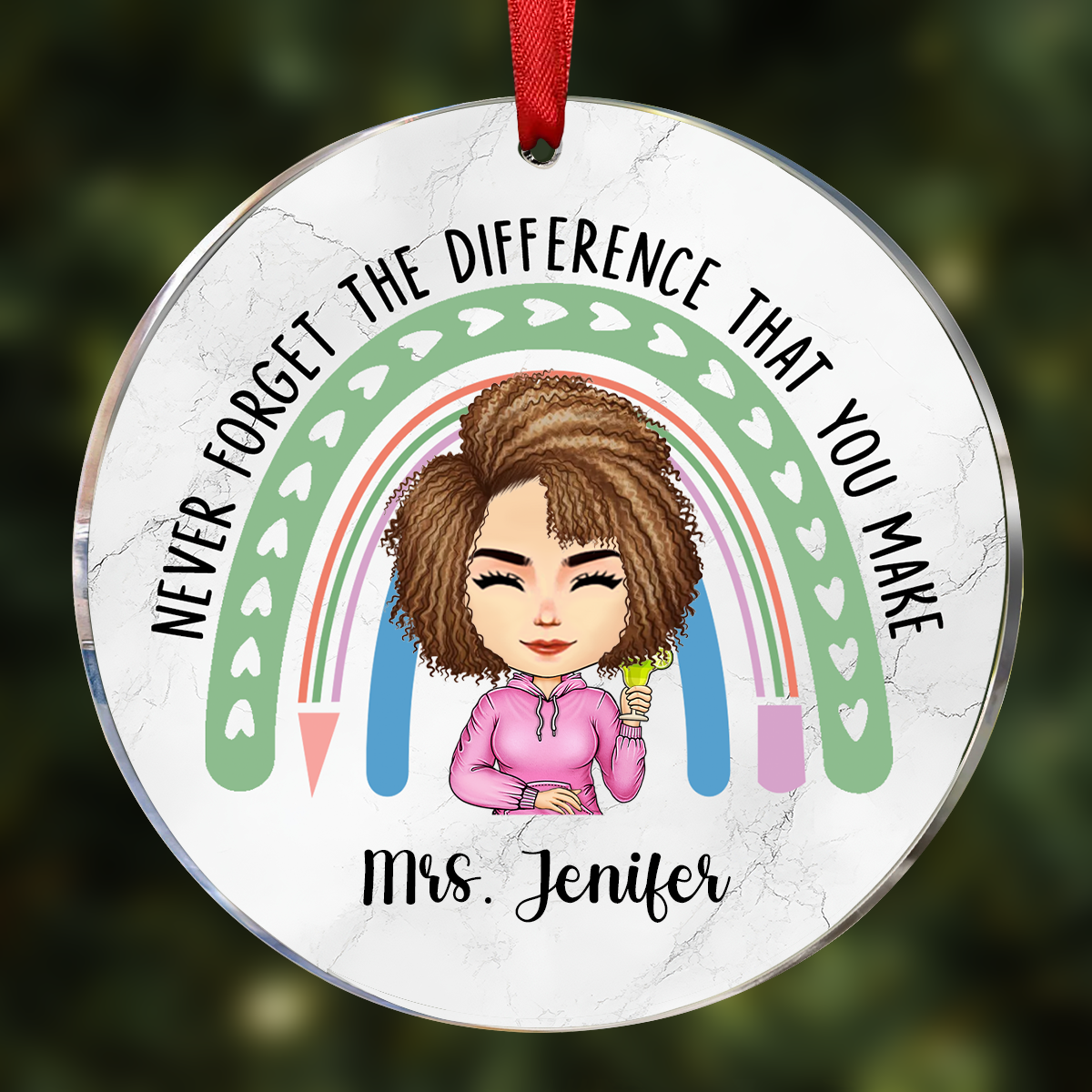 Teacher Never Forget The Difference That You Make - Personalized Circle Ornament