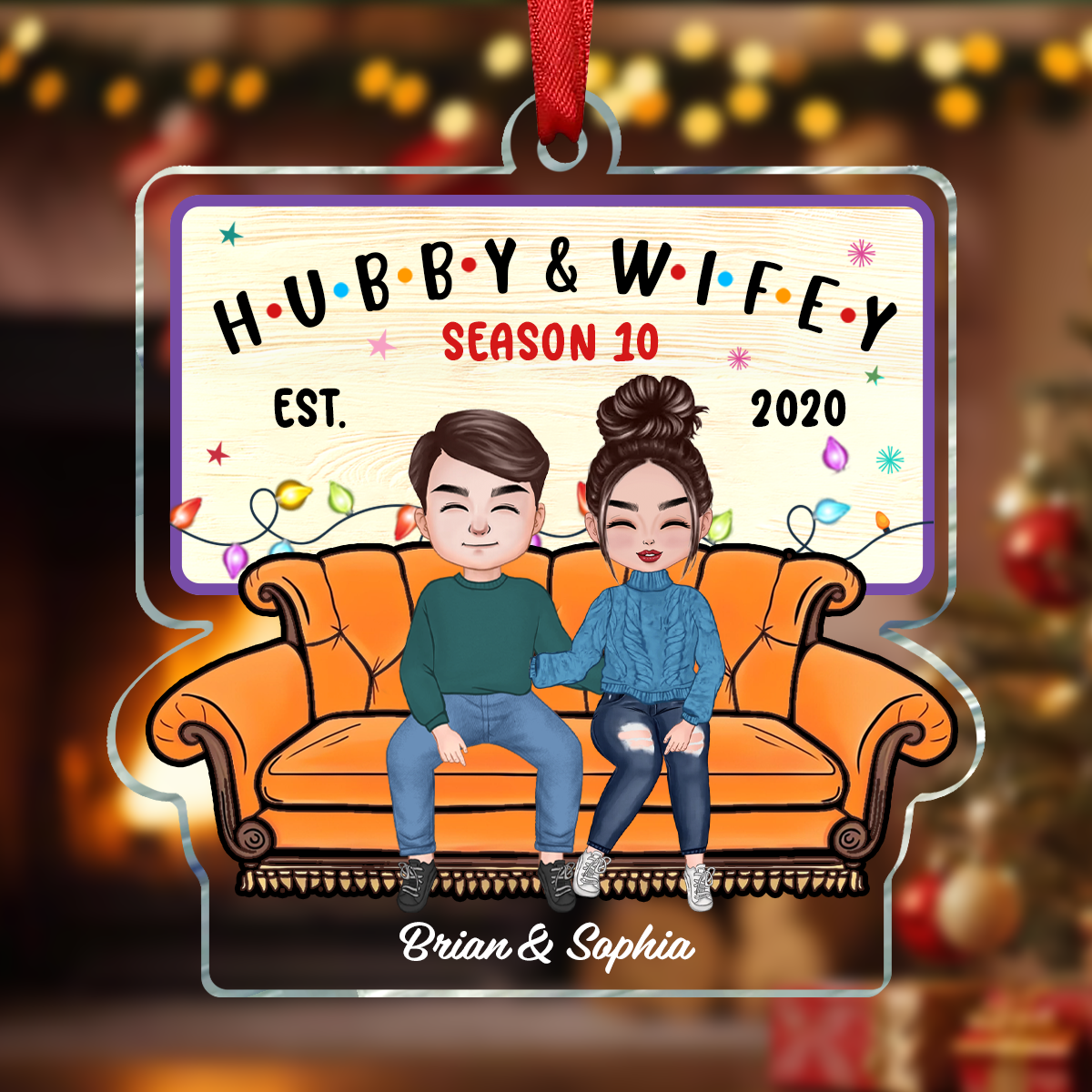 Christmas Couple Hubby Wifey Season - Personalized Custom Shaped Acrylic Ornament