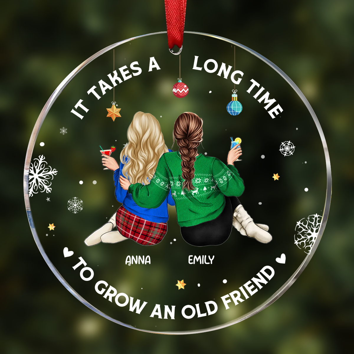 It Takes A Long Time To Grow An Old Friend Christmas Backside - Personalized Circle Acrylic Ornament