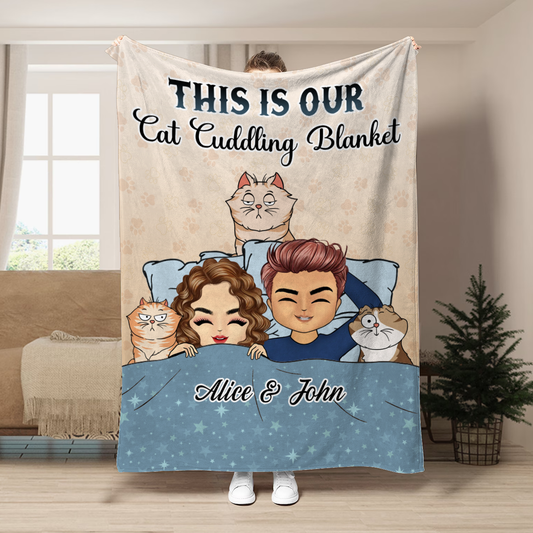 Our Cat Cuddling Blanket Chibi Couple - Personalized  Blanket