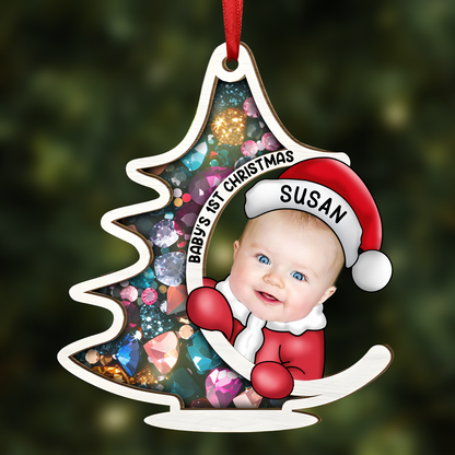 Custom Photo Christmas Tree Baby Santa - Personalized Suncatcher Ornament